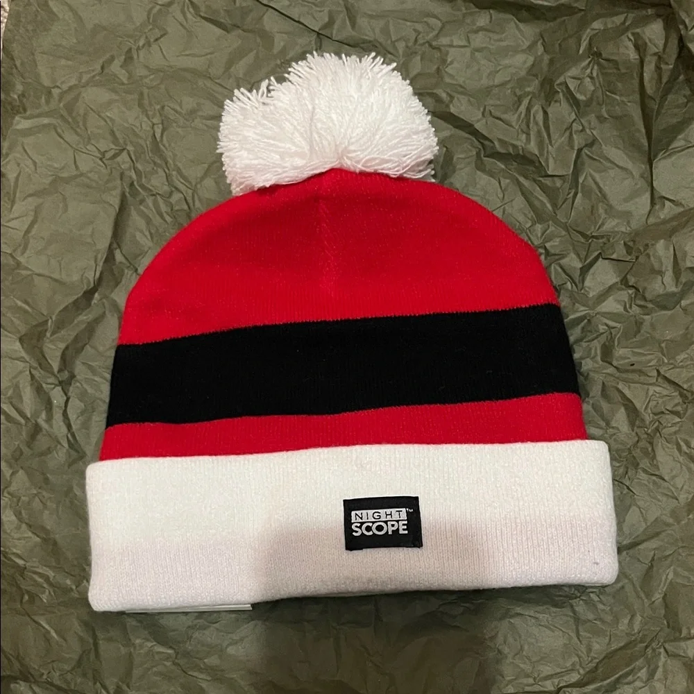 Night Scope Red & White Santa belt LED Beanie Hat with Removable Light